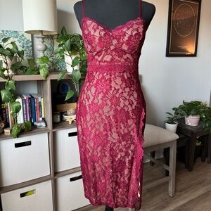 Burgundy Lace Midi Dress